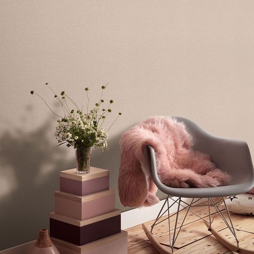 Non-woven wallpaper textile look plain pink beige 10510-05