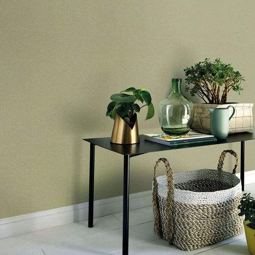 Non-woven wallpaper textile look plain green 10510-07