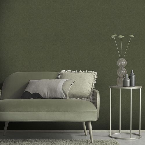 Non-woven wallpaper textile look plain dark green 10510-36