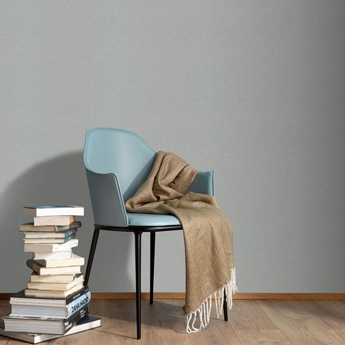 Non-woven wallpaper textile look plain blue grey 10510-43
