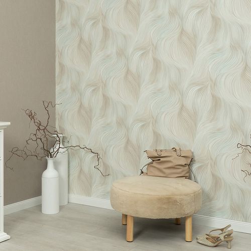 Wallpaper Guido Maria Kretschmer Waves Beige Turquoise