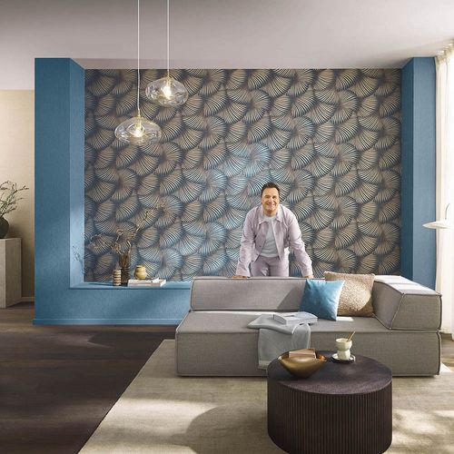 Wallpaper Guido Maria Kretschmer Fan Blue Gold 10525-08