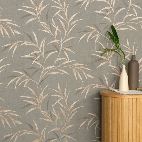 Wallpaper Guido Maria Kretschmer Leaves Grey Brown 10528-11