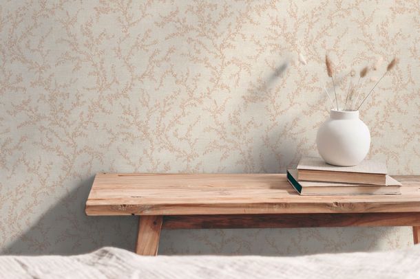 Non-woven wallpaper floral leaves grey brown 79090-1