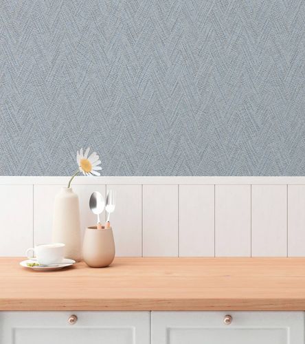 Non-woven wallpaper textile look texture blue grey 79092-5