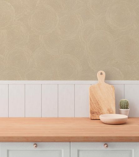 Non-woven wallpaper circles beige gold metallic 79093-4