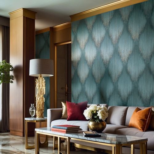 Wallpaper Papis Loveday Graphic Teal Gold Metallic 35806