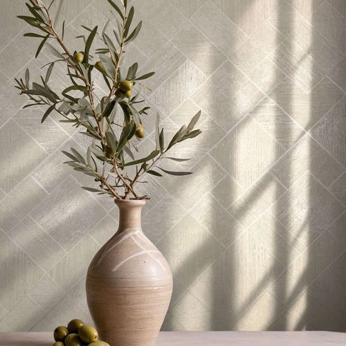 Non-woven wallpaper tiles graphic cream pearl gloss 35409 10,05x1,06m