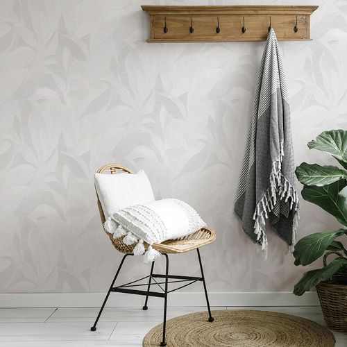 Non-woven wallpaper leaves cream grey metallic 10530-01