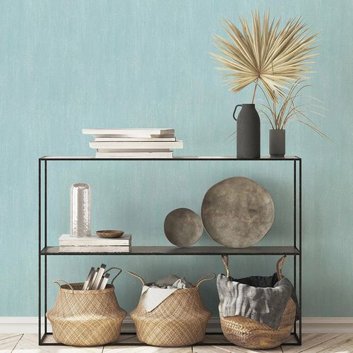 Non-woven wallpaper plain plaster look blue 10534-08