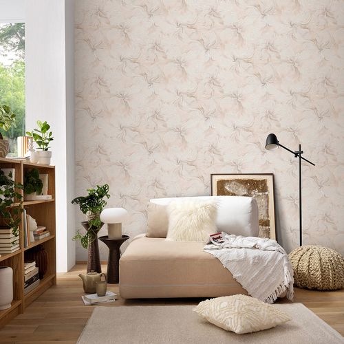 Non-woven wallpaper Floral Pink Beige Glitter 10514-05