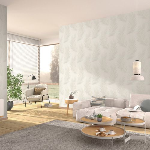 Non-woven wallpaper feathers cream beige glitter 10516-02