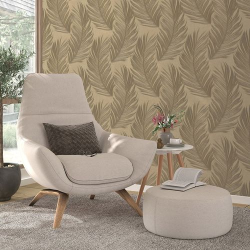 Non-woven wallpaper Feathers Gold Metallic 10516-30