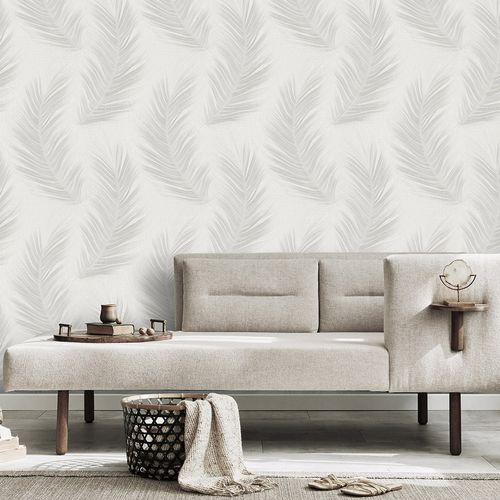 Non-woven wallpaper feathers grey cream glitter 10516-31