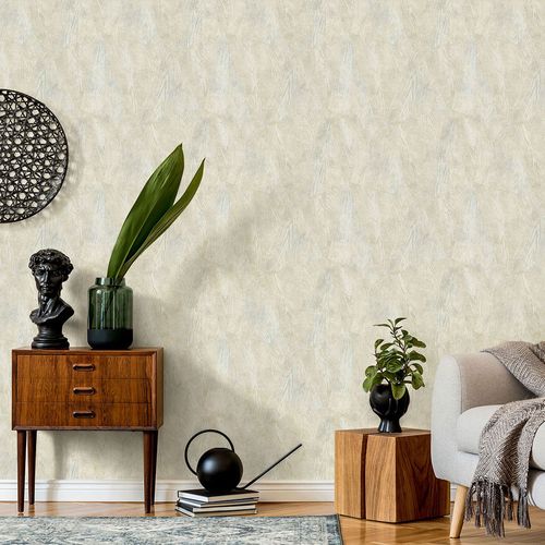Non-woven wallpaper wood look cream beige metallic 10439-02