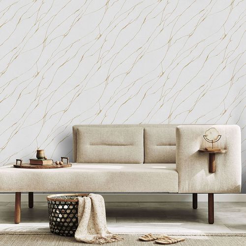 Non-woven wallpaper wave pattern light grey gold 10440-31