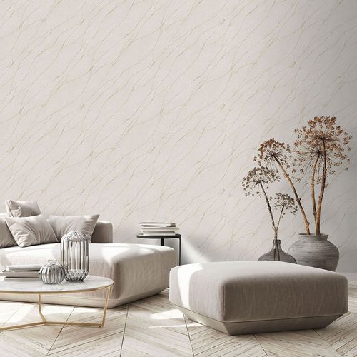 Non-woven wallpaper wave pattern grey beige 10440-32