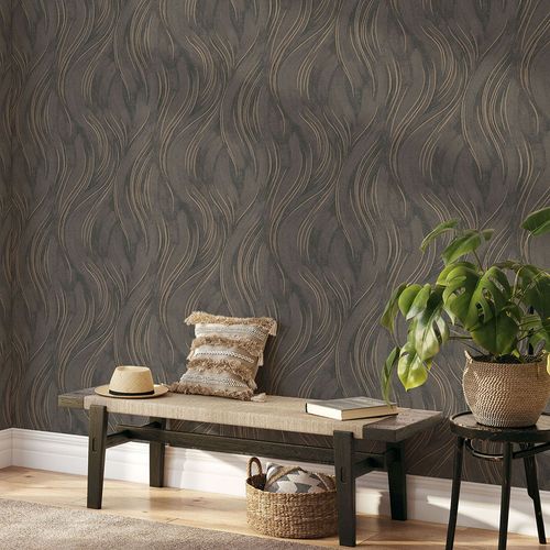 Non-woven wallpaper wave pattern brown bronze 10456-11