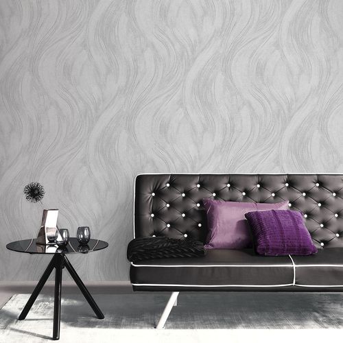 Non-woven wallpaper wave pattern grey silver 10456-31
