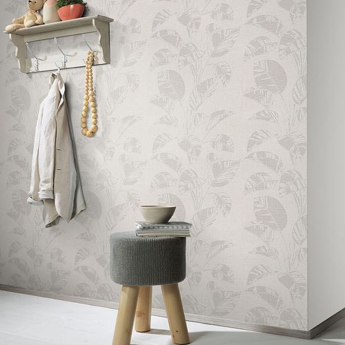 Non-woven wallpaper leaves texture beige grey 10459-02