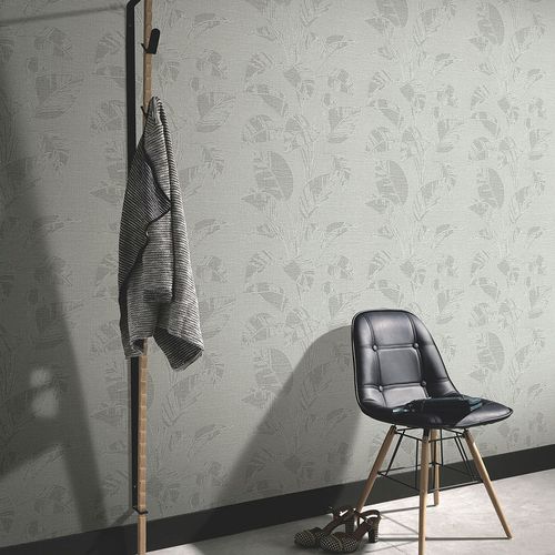 Non-woven wallpaper leaves texture green grey 10459-24