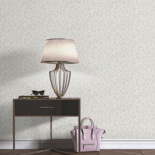 Non-woven wallpaper leaves white beige grey 10462-10