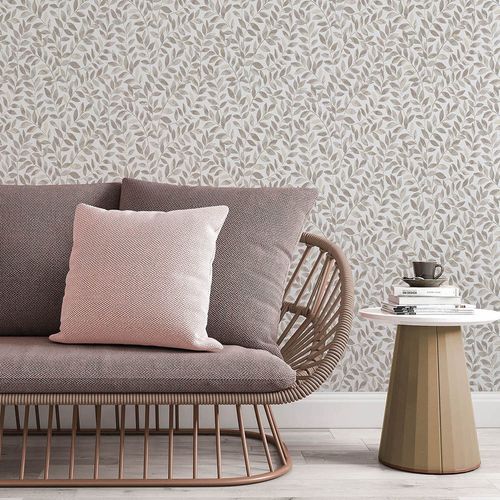 Non-woven wallpaper leaves white brown beige 10462-11