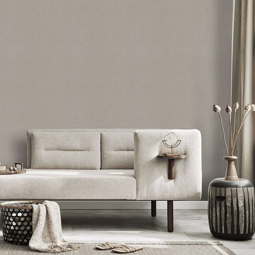 Non-woven wallpaper textile look plain beige grey 10463-02