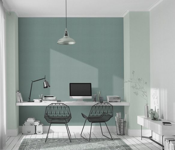 Non-woven wallpaper textile look plain green 10463-07