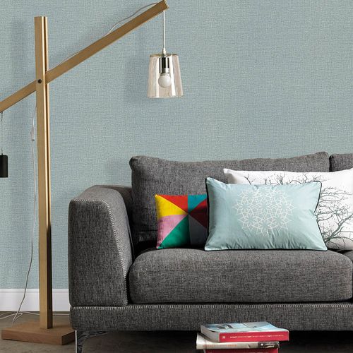 Non-woven wallpaper textile look plain blue green 10463-19