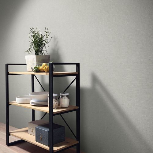 Non-woven wallpaper textile look plain green cream 10463-24