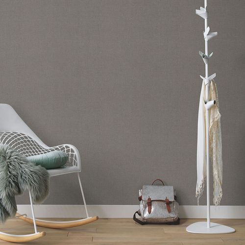 Non-woven wallpaper textile look plain dark brown 10463-33