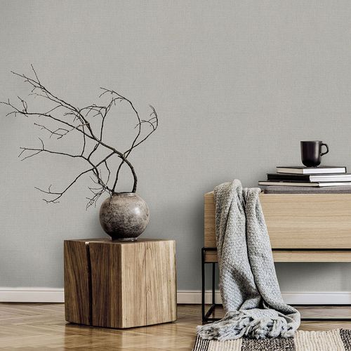 Non-woven wallpaper textile look plain grey brown 10463-37