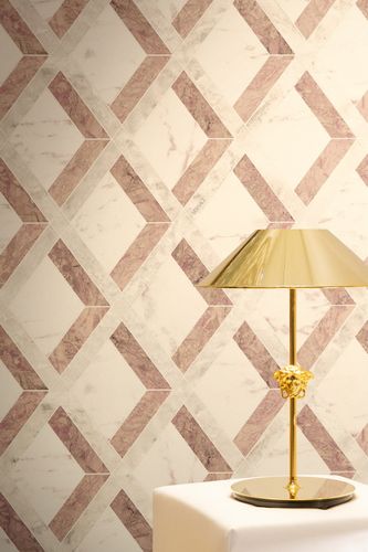 Versace wallpaper diamond pattern marble cream red 79133-5