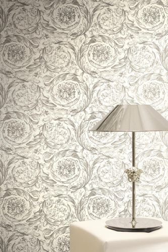Versace wallpaper floral cream white gray 79135-3