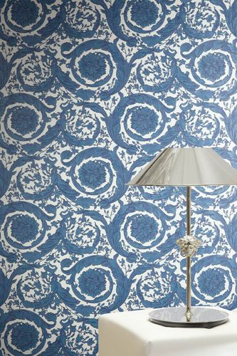 Versace Wallpaper Floral Cream Dark Blue 79135-4