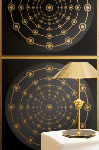 Versace wallpaper circles black gold metallic 79175-5