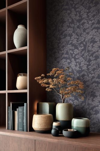 Non-woven wallpaper Floral Trees Abstract Blue Grey 79001-1