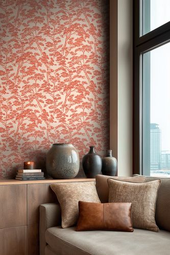 Non-woven wallpaper Floral Trees Abstract Beige Red 79001-4