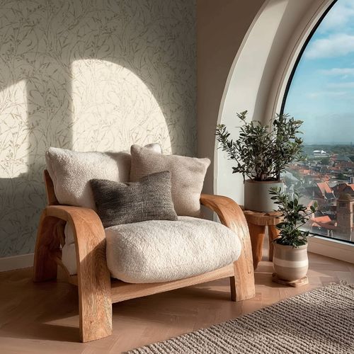 Non-woven wallpaper floral cream beige metallic 79004-1