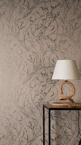 Non-woven wallpaper floral beige silver metallic 79004-3