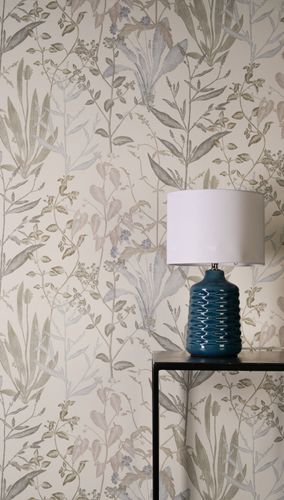 Non-woven wallpaper Tropical Cream Grey Green 79009-1