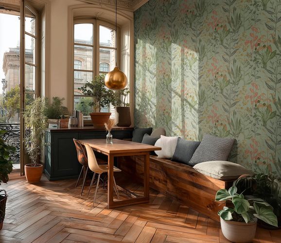 Non-woven wallpaper Tropical Green Orange Beige 79009-3