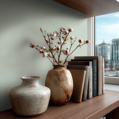 Non-woven wallpaper textile look solid light green 79010-1