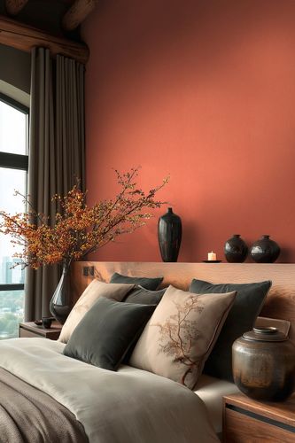 Non-woven wallpaper textile look solid red orange 79010-6