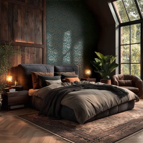 Non-woven wallpaper Baroque Petrol Gold Metallic 79019-2