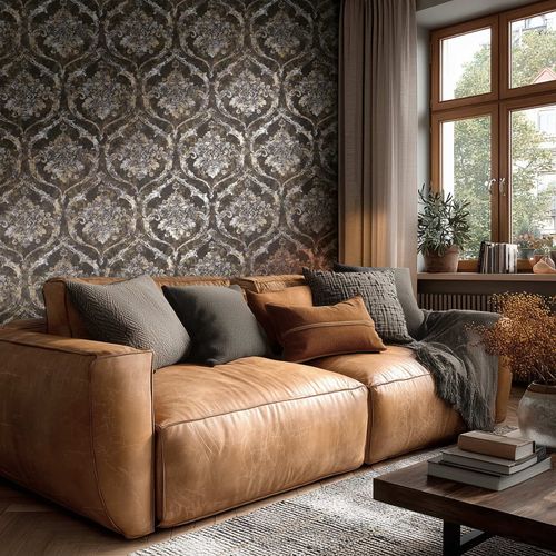 Non-woven wallpaper Baroque Black Gold Silver 79019-4