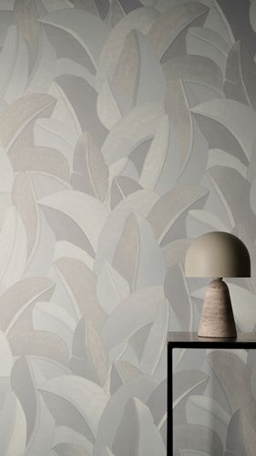 Non-woven wallpaper leaves cream pearlescent 79039-5