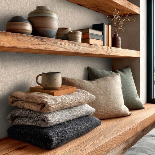 Non-woven wallpaper textile sisal look cream grey 79112-3