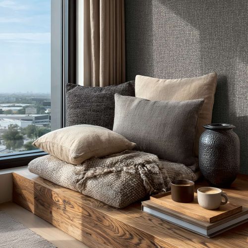 Non-woven wallpaper textile sisal look dark grey 79112-5